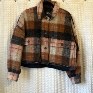 Zara plaid cropped fuzzy jacket